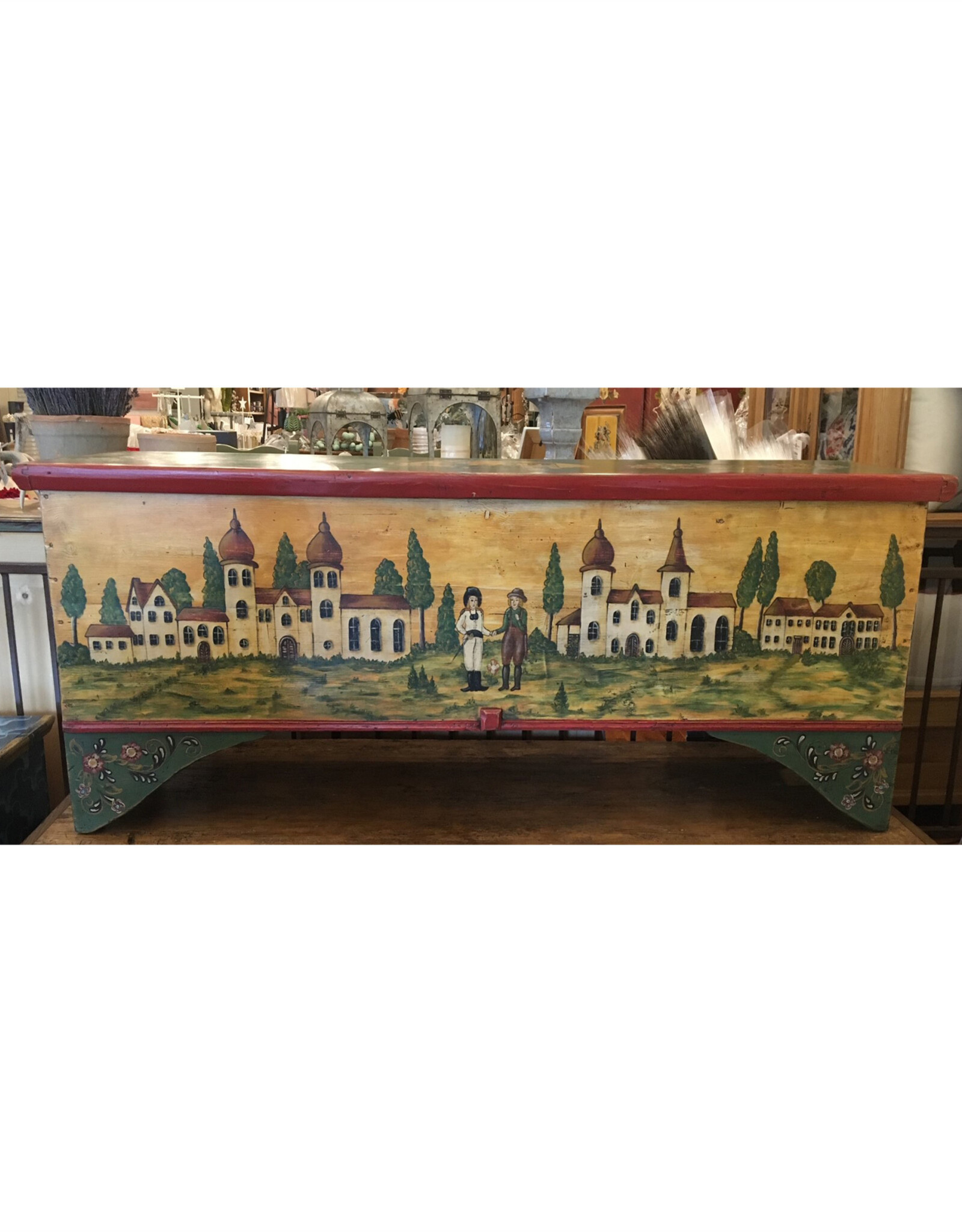 Hand-Painted Grain Chest/Bench  - L 69 3/4    D  19 1/4    H 27 1/4