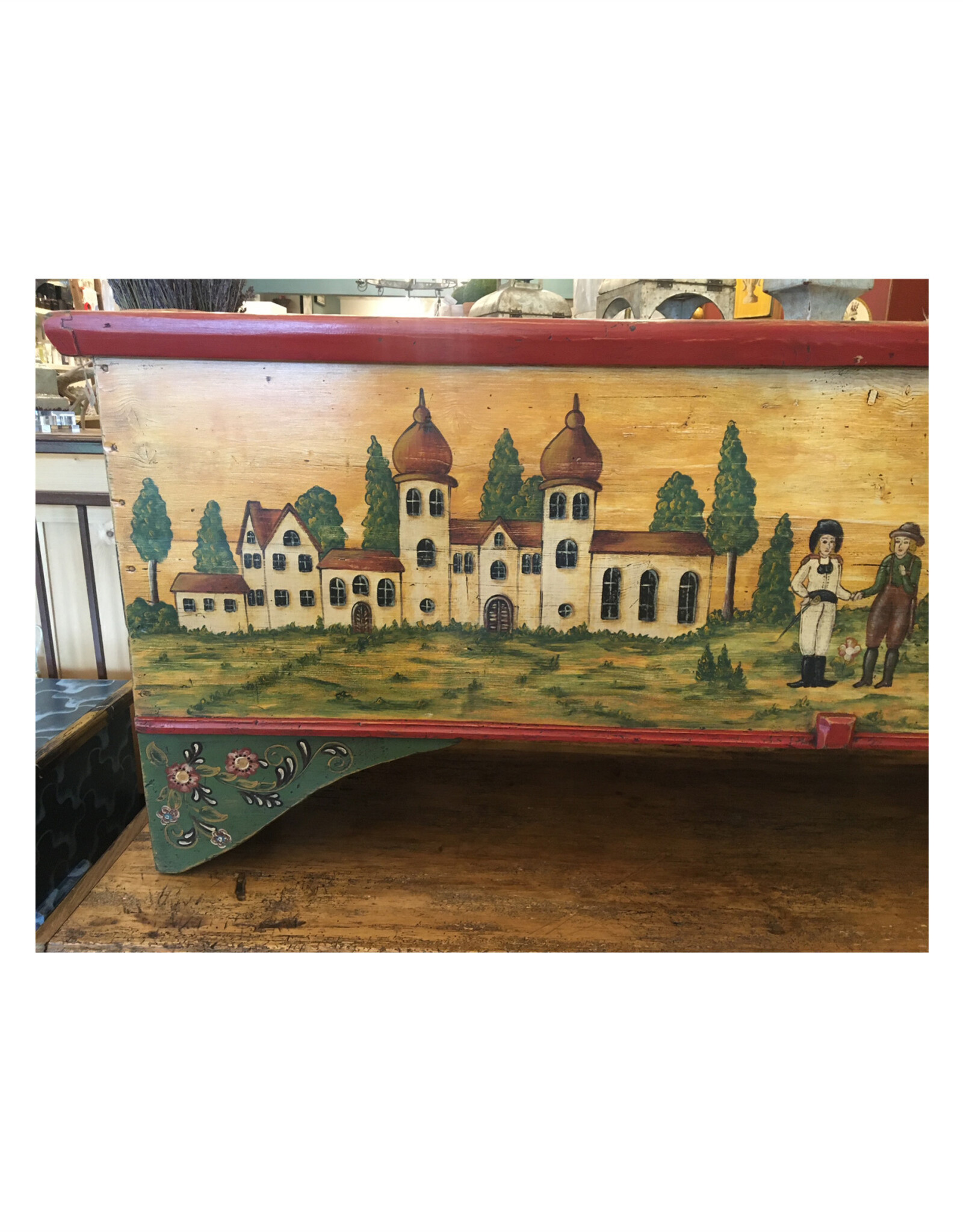 Hand-Painted Grain Chest/Bench  - L 69 3/4    D  19 1/4    H 27 1/4
