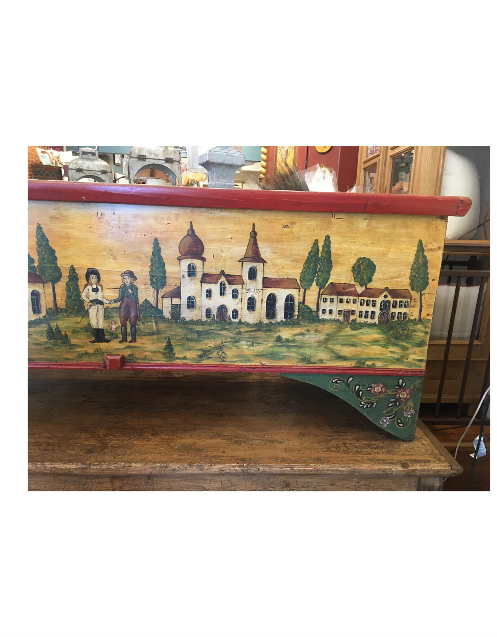 Hand-Painted Grain Chest/Bench  - L 69 3/4    D  19 1/4    H 27 1/4