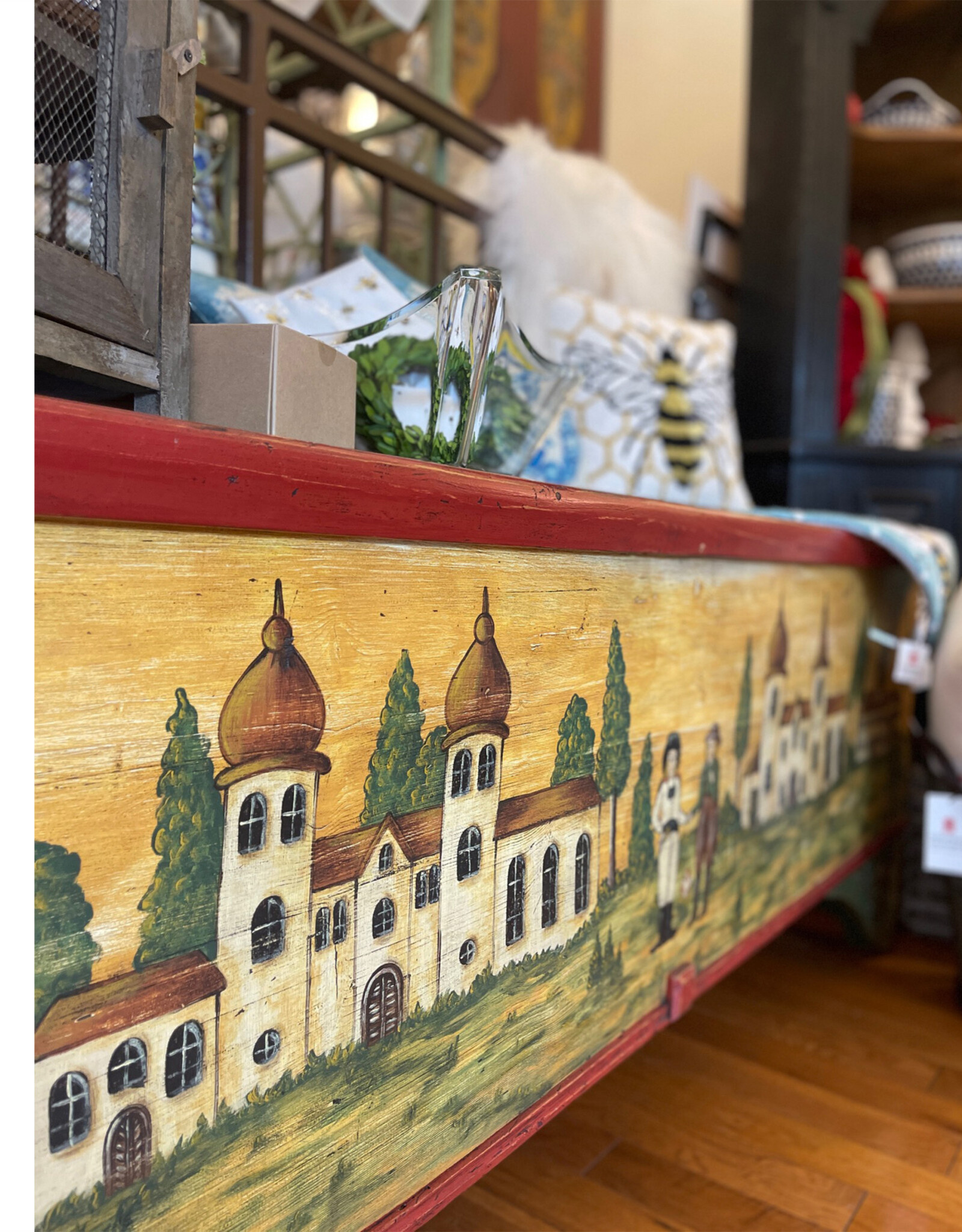 Hand-Painted Grain Chest/Bench  - L 69 3/4    D  19 1/4    H 27 1/4