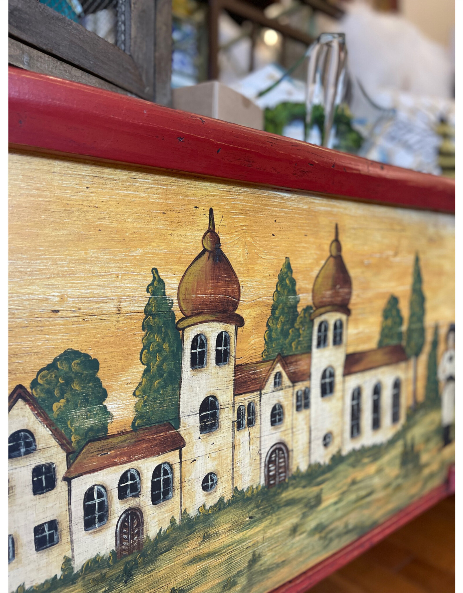 Hand-Painted Grain Chest/Bench  - L 69 3/4    D  19 1/4    H 27 1/4