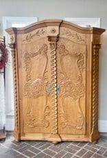 Armoire With Carving - Original European Antique 73"H x 55"W x 18.5" D (185 x 140 x 47cm)