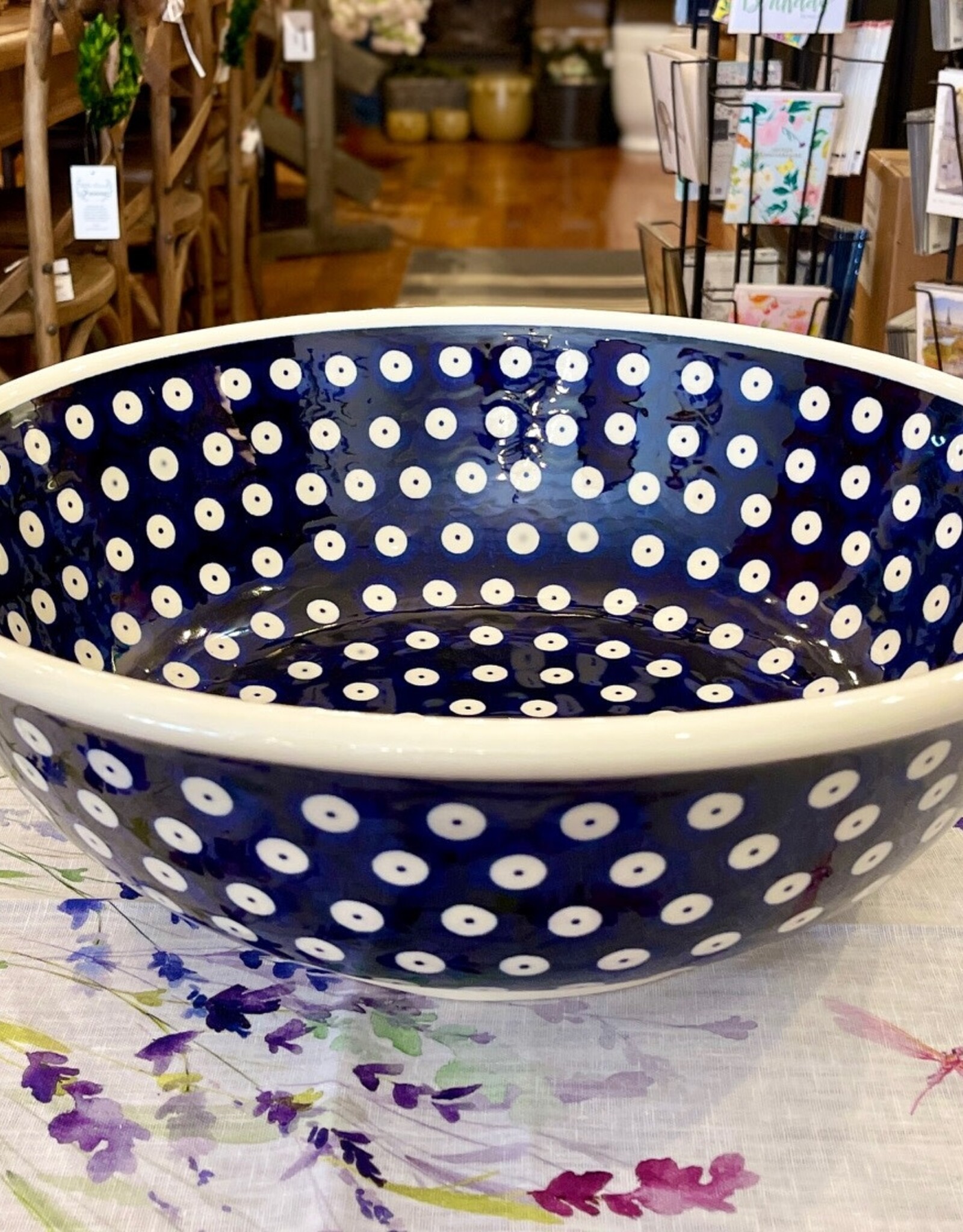 Polish Pottery Sink Bowl - Blue w/Dots