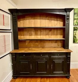 Hutch with 3 doors. Distress' Black / Waxed top. 7 ' x 6' x 21 1/2"