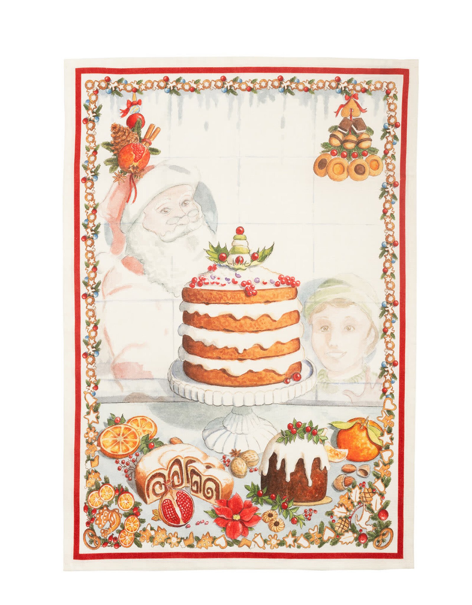 Italian Linen - Noel Gourmand Cake  Cream Kitchen Towel - 20" x 28"