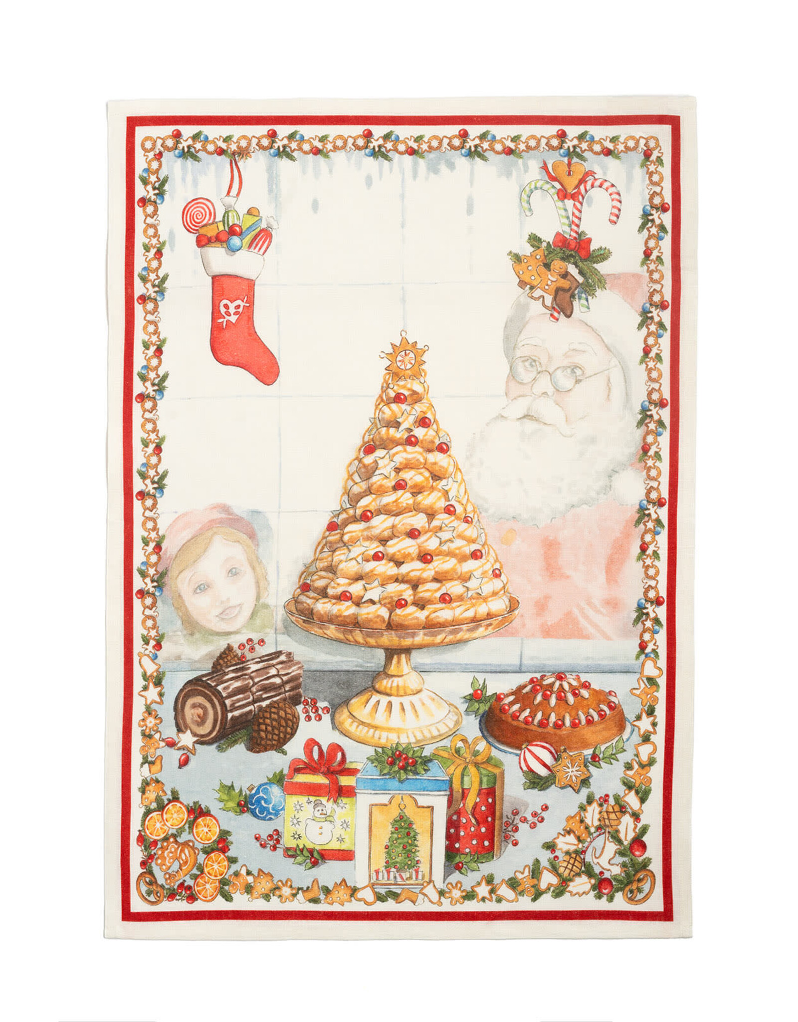 Italian Linen - Noel Gourmand Croquem Cream Kitchen Towel - 20" x 28"