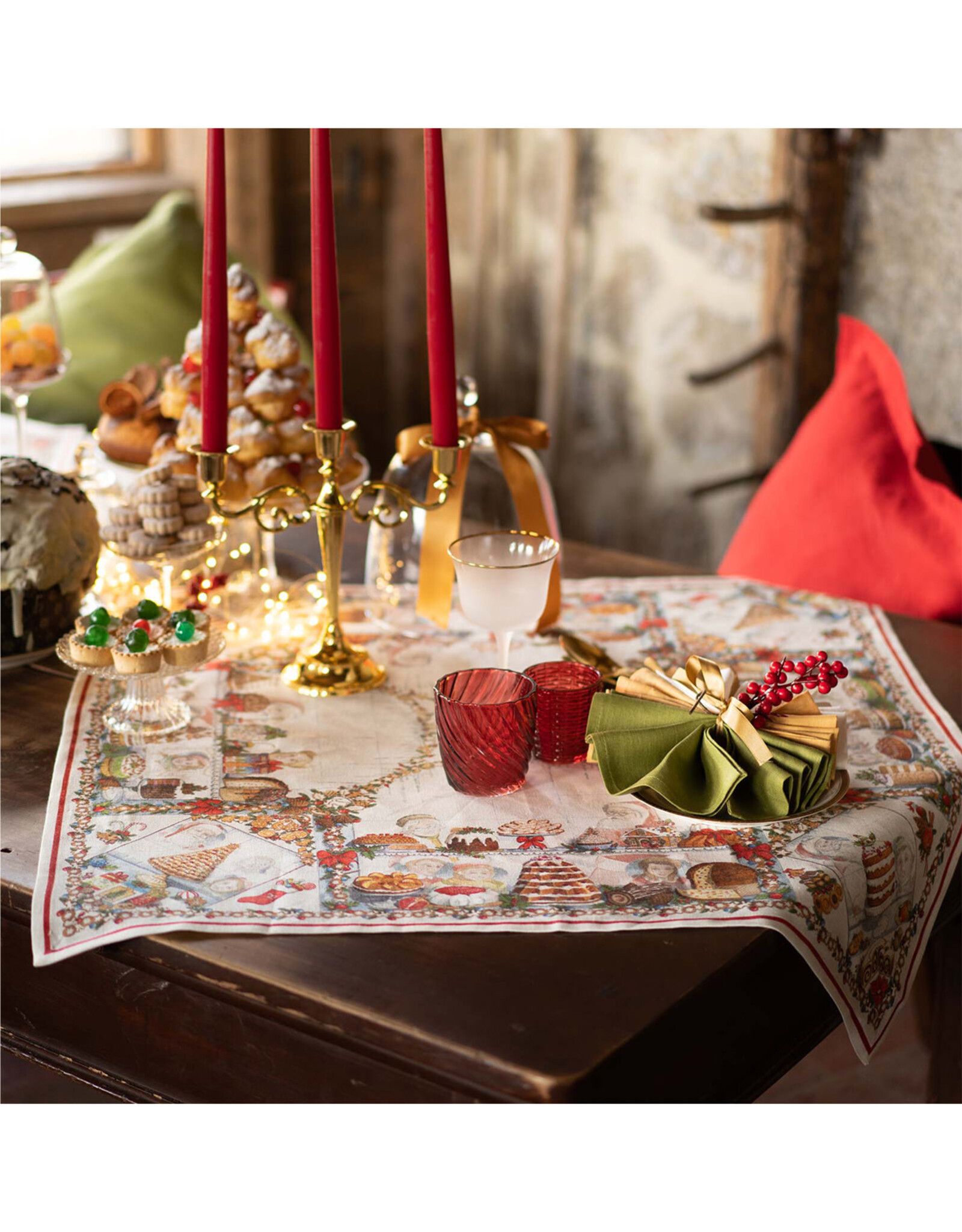 Italian Linen - Noel Gourmand Cream Table Square - 33.5" x 33.5"