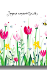 Florals "Joyeux Anniversaire" by Louise Mulgrew Greeting Card 6" x 6"