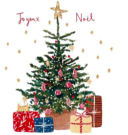 Christmas Tree "Joyeux Noel" by Louise Mulgrew Greeting Card 6" x 6"