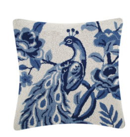 Chinoiserie Peacock Hook Pillow  18" x 18"