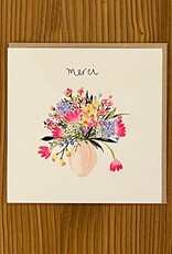 Flower Bouquet "Merci" by Louise Mulgrew Greeting Card 6" x 6"