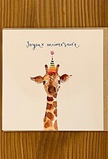 Giraffe "Joyeux Anniversaire"  by Louise Mulgrew Greeting Card 6" x 6"
