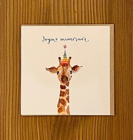 Giraffe "Joyeux Anniversaire"  by Louise Mulgrew Greeting Card 6" x 6"