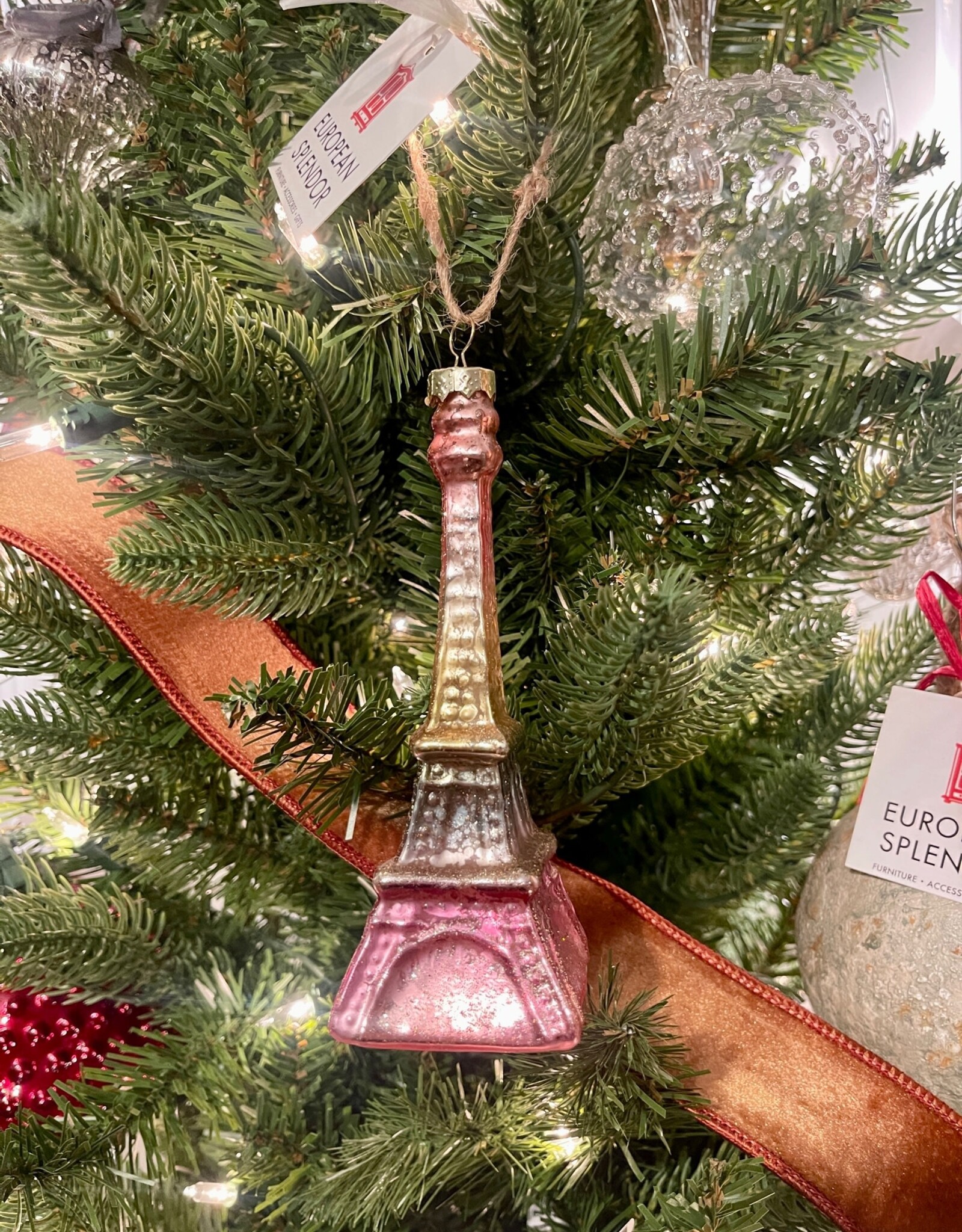 5-1/2"H Hand-Painted Glass Eiffel Tower Ornament, Ombre, 2 Colors