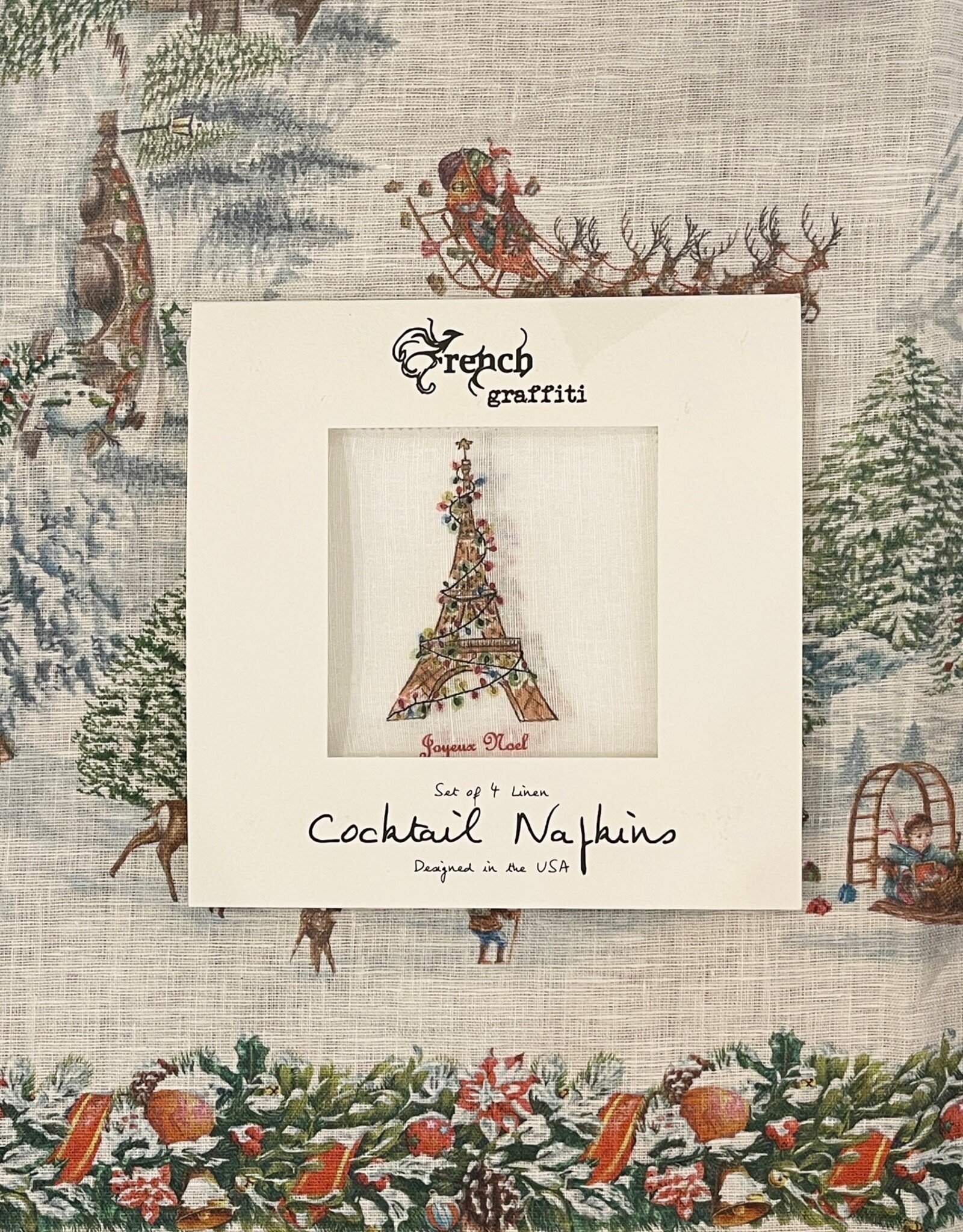 Cocktail Napkins (Set of 4)  Eiffel Tower with Christmas Lights