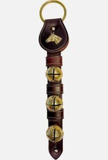 Belsnickel Bells HORSEHEAD CHARM, 3 Solid Brass Belsnickel Bells on Strap, Lg Ring Top - Chestnut