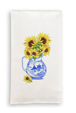 Towel - Blue & White Pitcher with Sunflowers