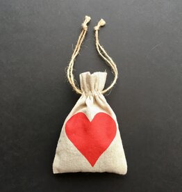 Linen Sachet w/Red Heart Filled w/French Lavender - 4" x 6"