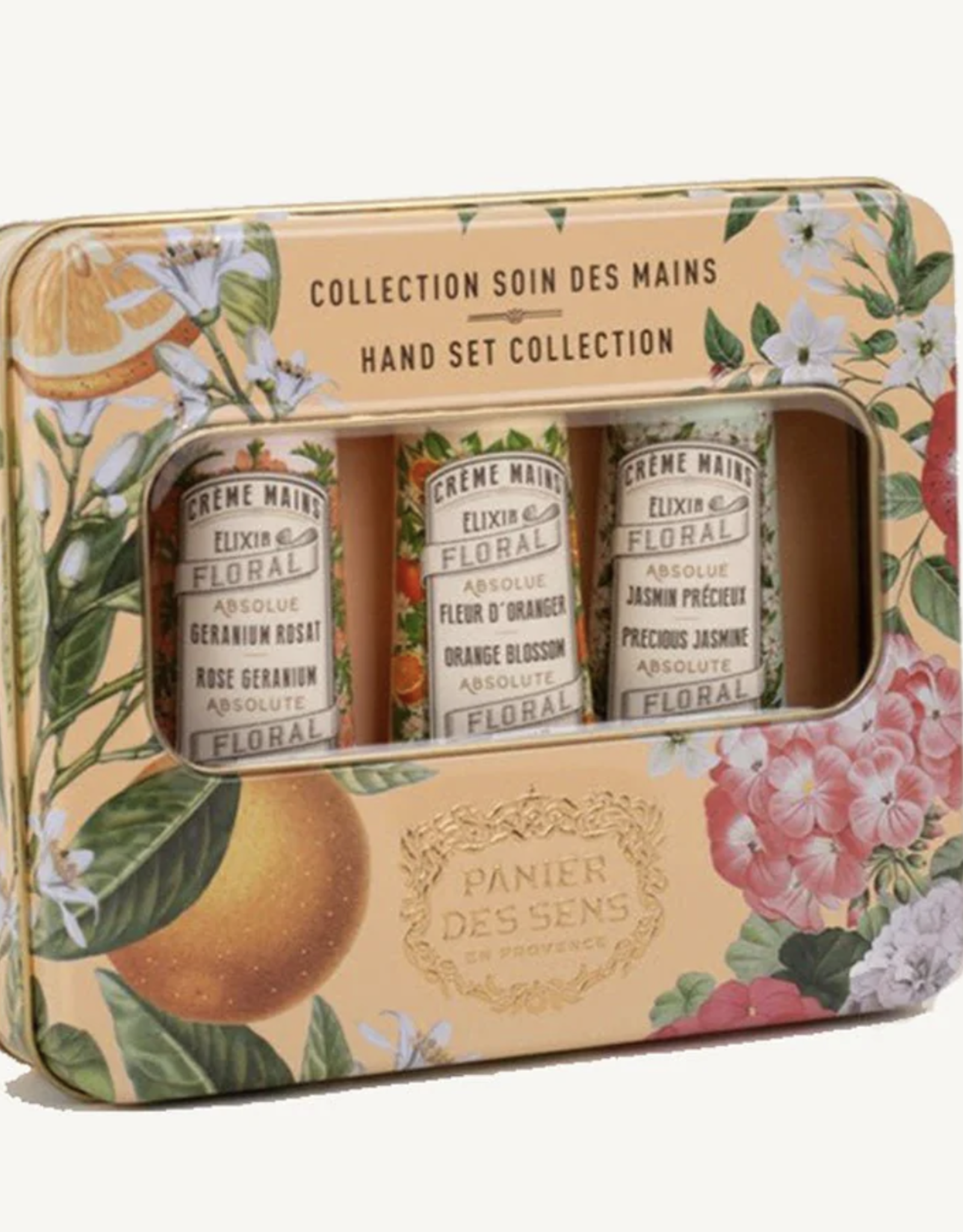 Panier Des Sens The Absolutes Tin Hand Care Gift Set: Jasmine, Orange Blossoms, & Rose Geranium Hand Creams.  Panier Des Sens