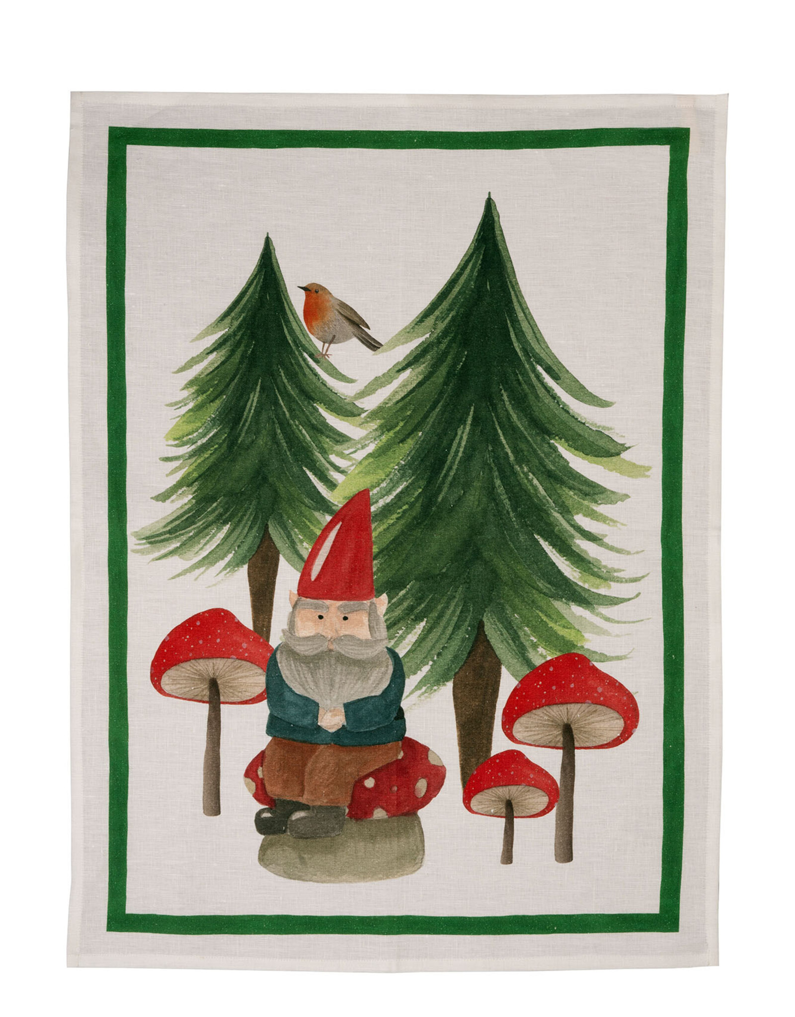 Italian Linen - Jolly Elf Green Kitchen Towel 20"x28" Cream