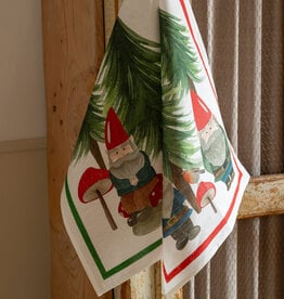 Italian Linen - Jolly Elf Red Kitchen Towel 20"x28" Cream
