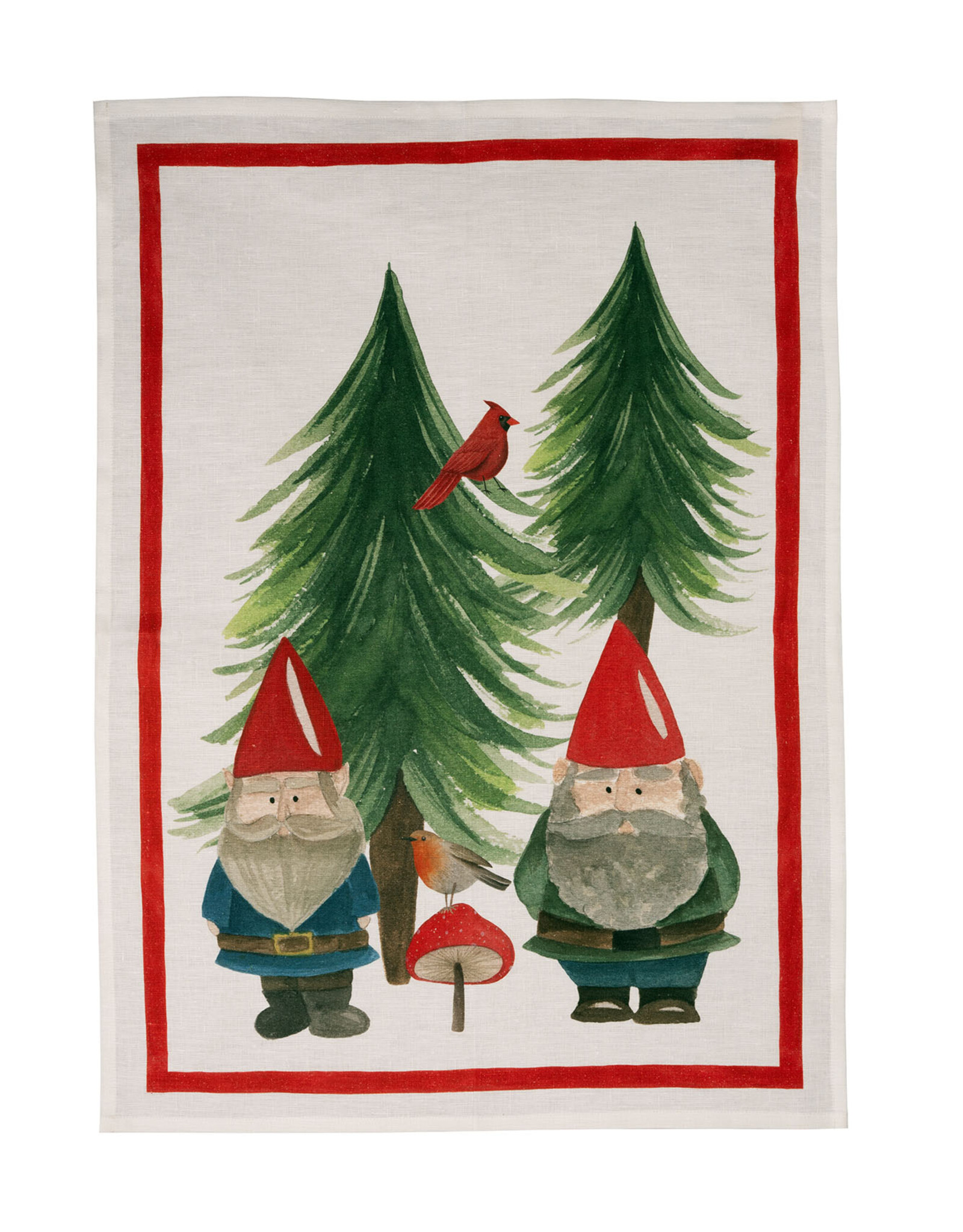 Italian Linen - Jolly Elf Red Kitchen Towel 20"x28" Cream