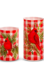 8" Gingham Cardinal On Branch Container - Large 8" Gingham Cardinal On Branch Container - Large