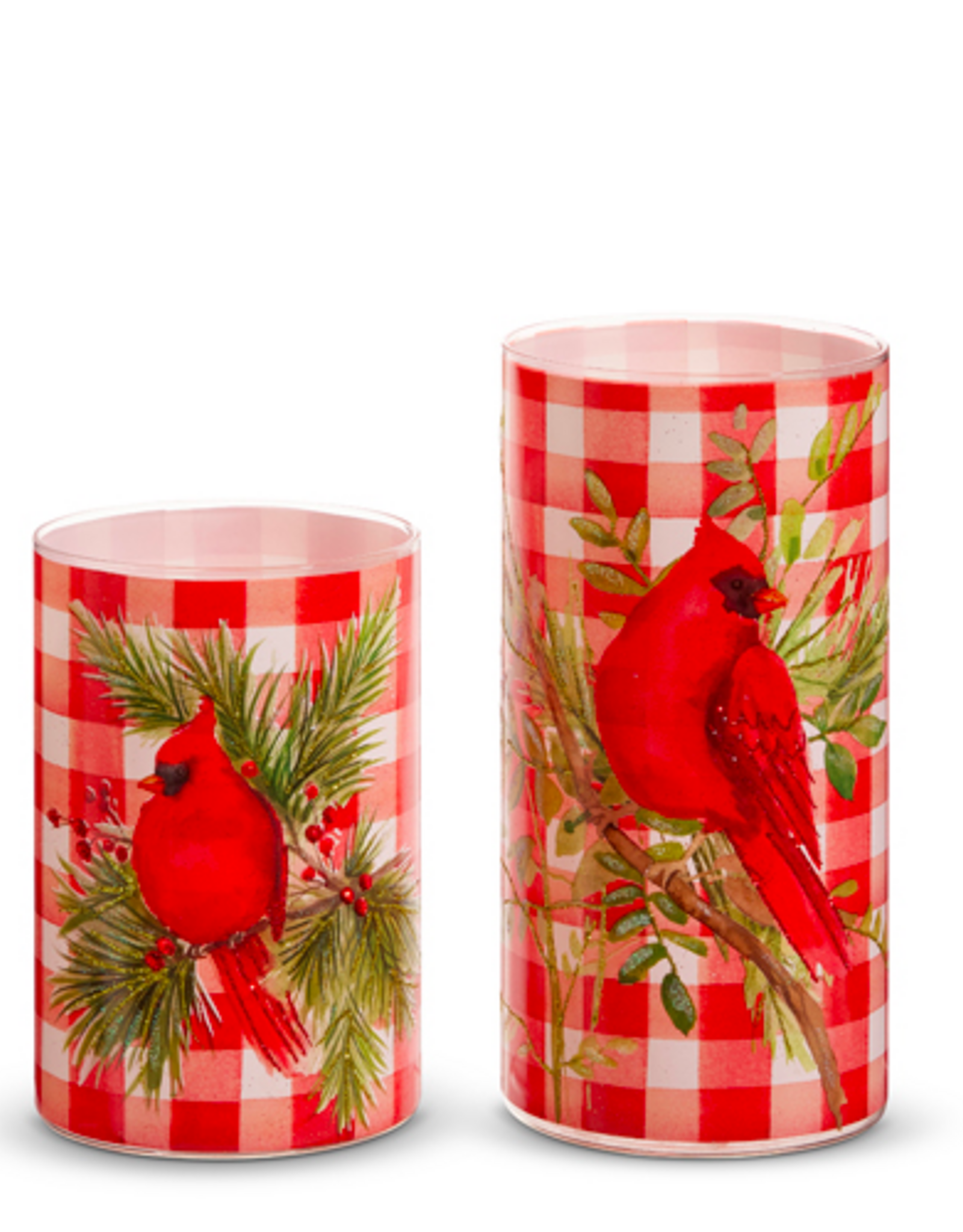 8" Gingham Cardinal On Branch Container - Large