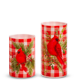 8" Gingham Cardinal On Branch Container - Large