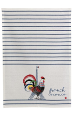 French Cocorico Kitchen Towel Écru/Bleu 19.5 x 27.5 (Recycled Cotton)