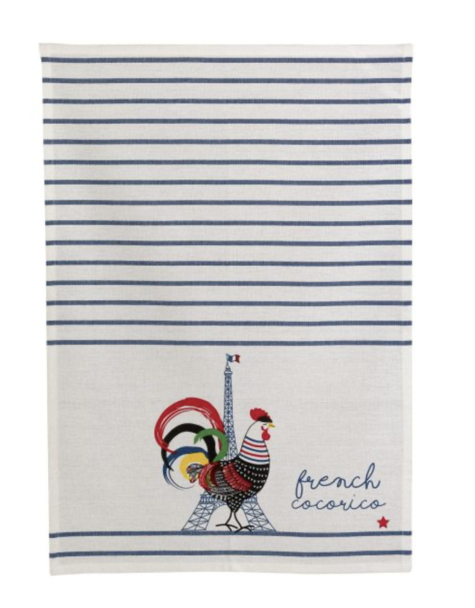 French Cocorico Kitchen Towel Écru/Bleu 19.5 x 27.5 (Recycled Cotton)