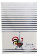 French Cocorico Kitchen Towel Écru/Bleu 19.5 x 27.5 (Recycled Cotton)