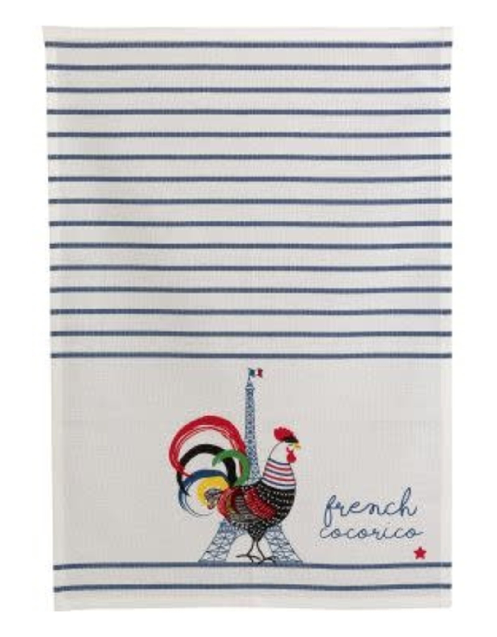 French Cocorico Kitchen Towel Écru/Bleu 19.5 x 27.5 (Recycled Cotton)