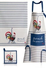French Cocorico Kitchen Towel Écru/Bleu 19.5 x 27.5 (Recycled Cotton)