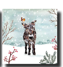 Louise Mulgrew Winter Donkey & Bird Greeting Card 6" x 6"