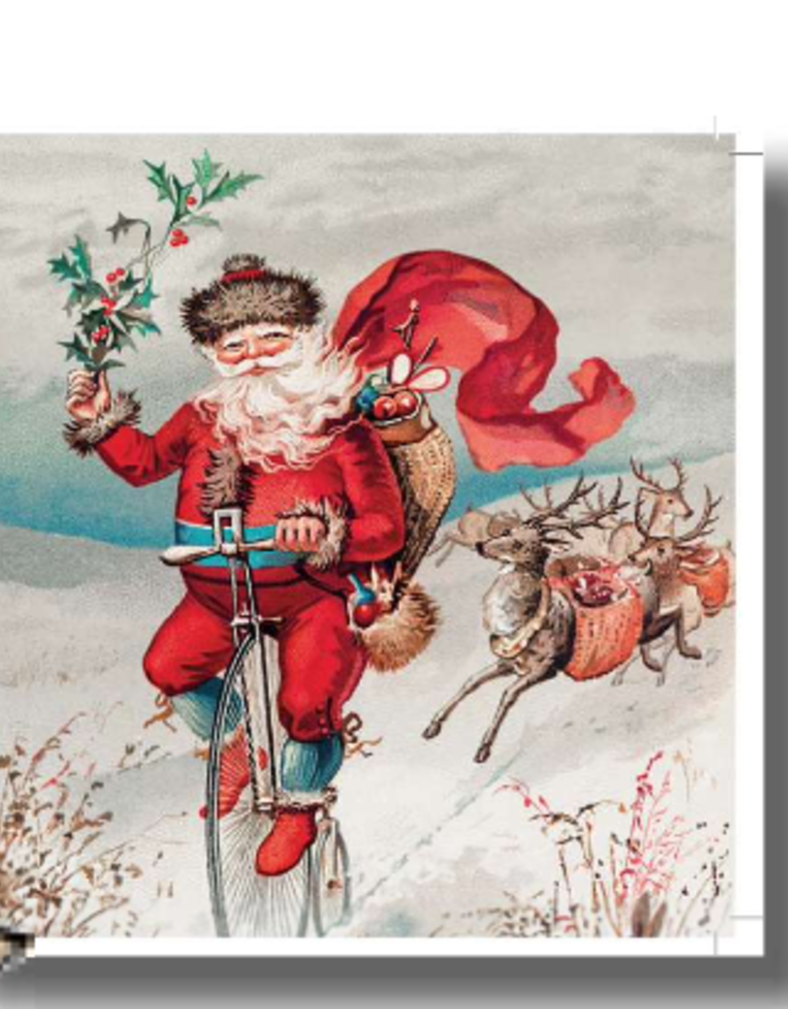 "Father Christmas on a Bicycle" Greeting Card 5" x 5" (Netherlands)