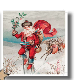 "Father Christmas on a Bicycle" Greeting Card 5" x 5" (Netherlands)