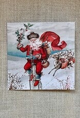 "Father Christmas on a Bicycle" Greeting Card 5" x 5" (Netherlands)