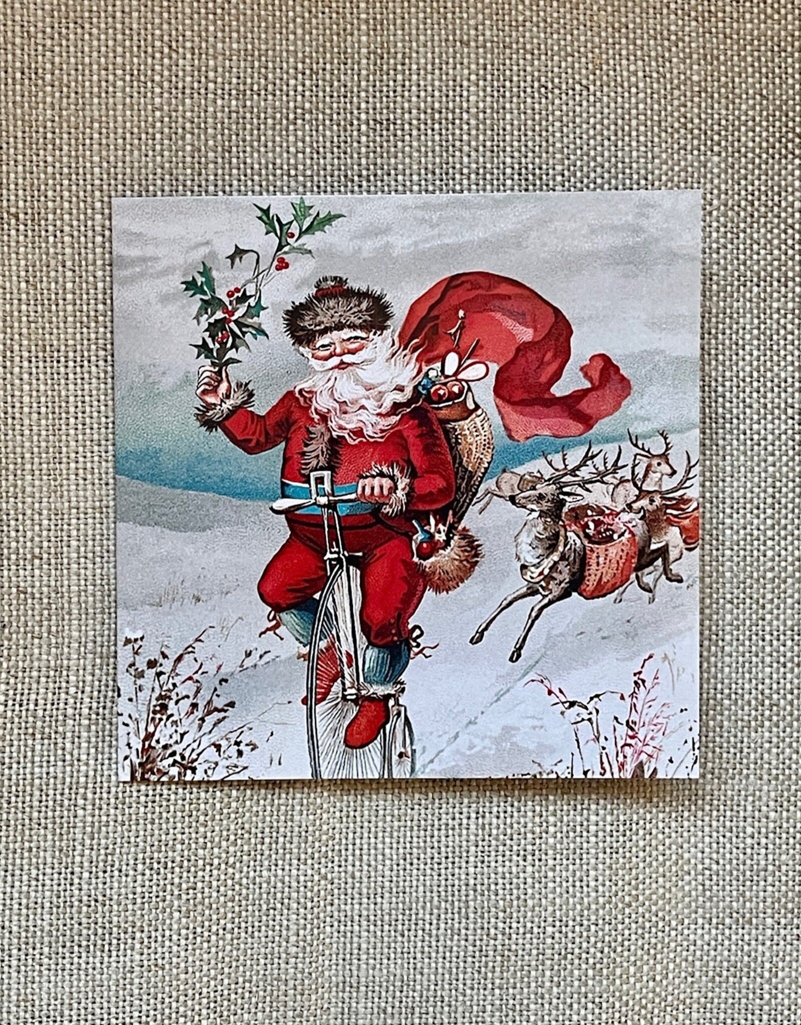 "Father Christmas on a Bicycle" Greeting Card 5" x 5" (Netherlands)