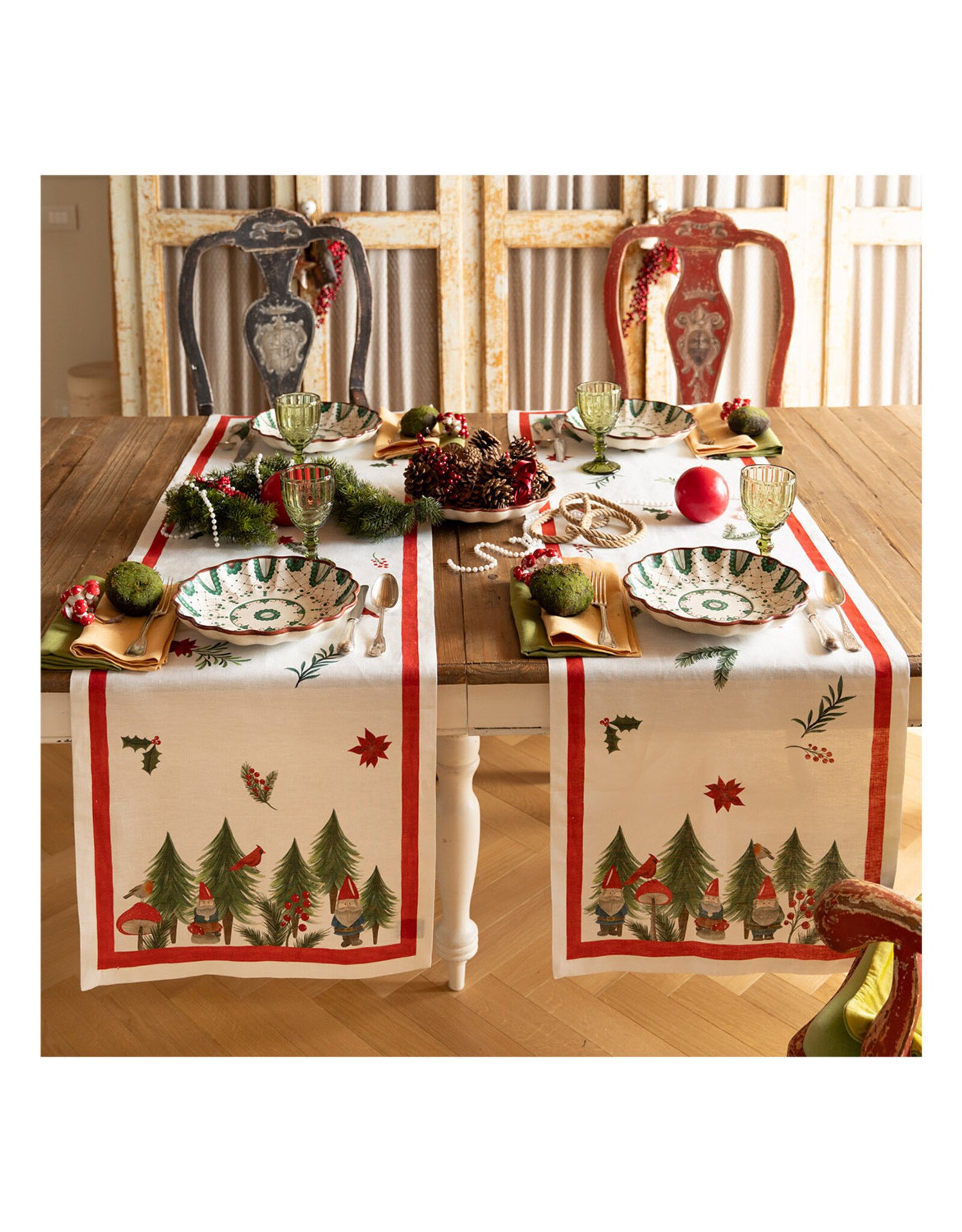 Italian Linen - Jolly Elf Table Runner 18"x67" Cream