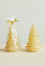Unscented Tree Shaped Candle w/ Gold Tips, Eggnog Color 4" Round x 7"H