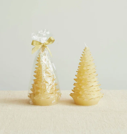 Unscented Tree Shaped Candle w/ Gold Tips, Eggnog Color 4" Round x 7"H