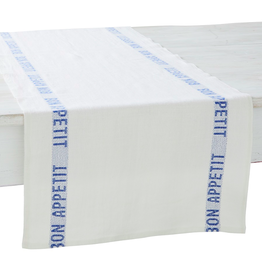 Charvet Editions Charvet Editions - Table Runner Bon Appetit White/Blue - 55" x 18"