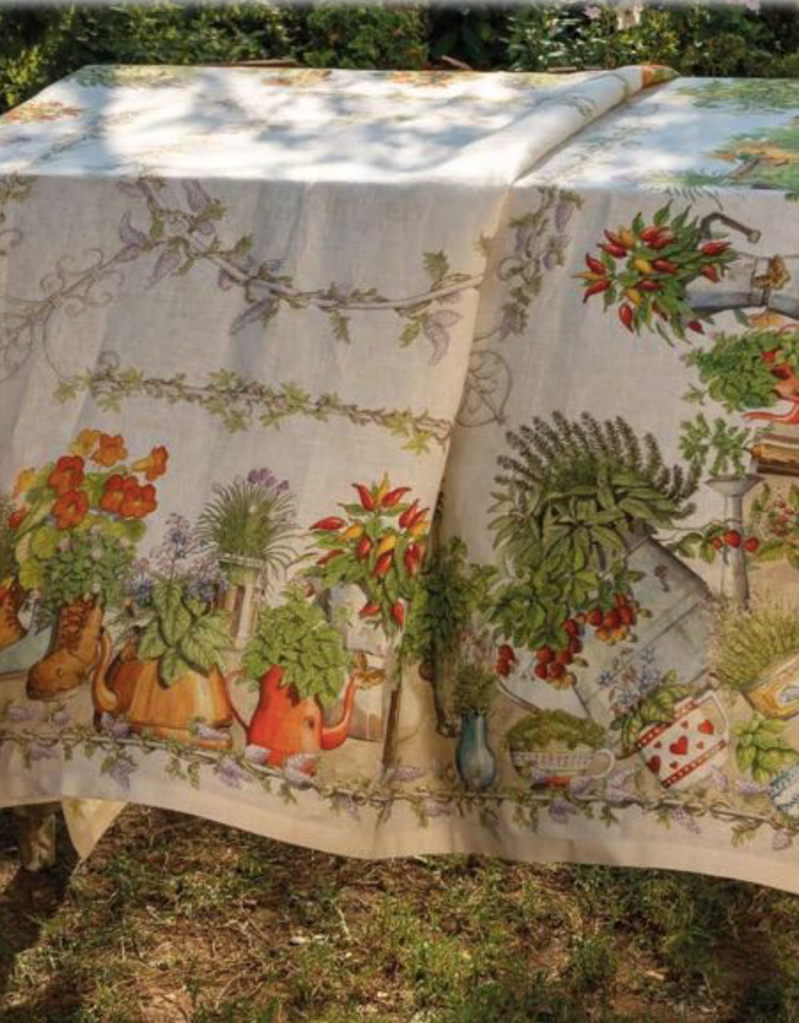 Italian Linen - LARGE Balcon Potager Tablecloth 67"x141"