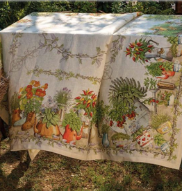 Italian Linen - LARGE Balcon Potager Tablecloth 67"x141"