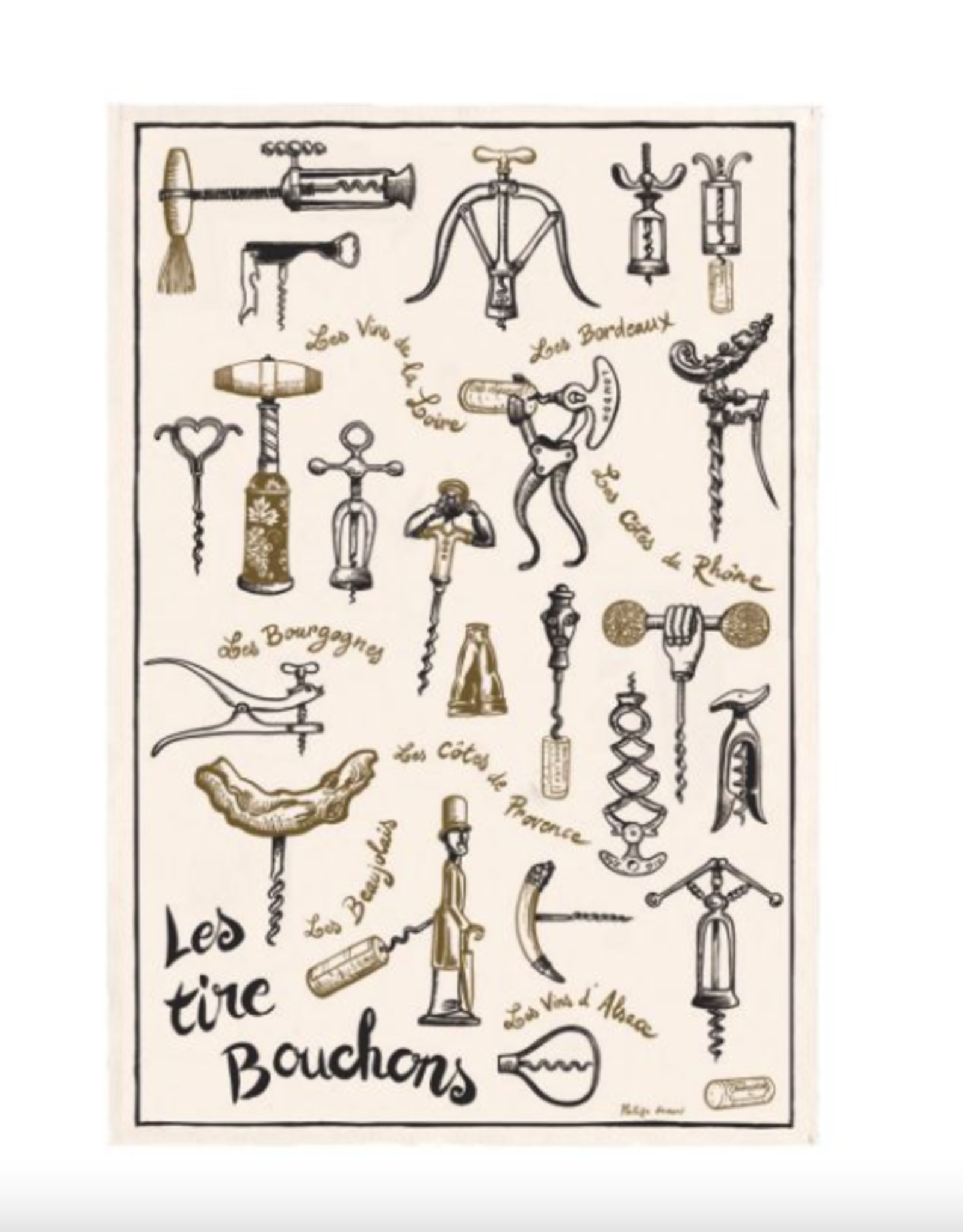 Les Tire-Bouchons Écru Tea Towel - 18.5" x 28" (48 X 72 cm)