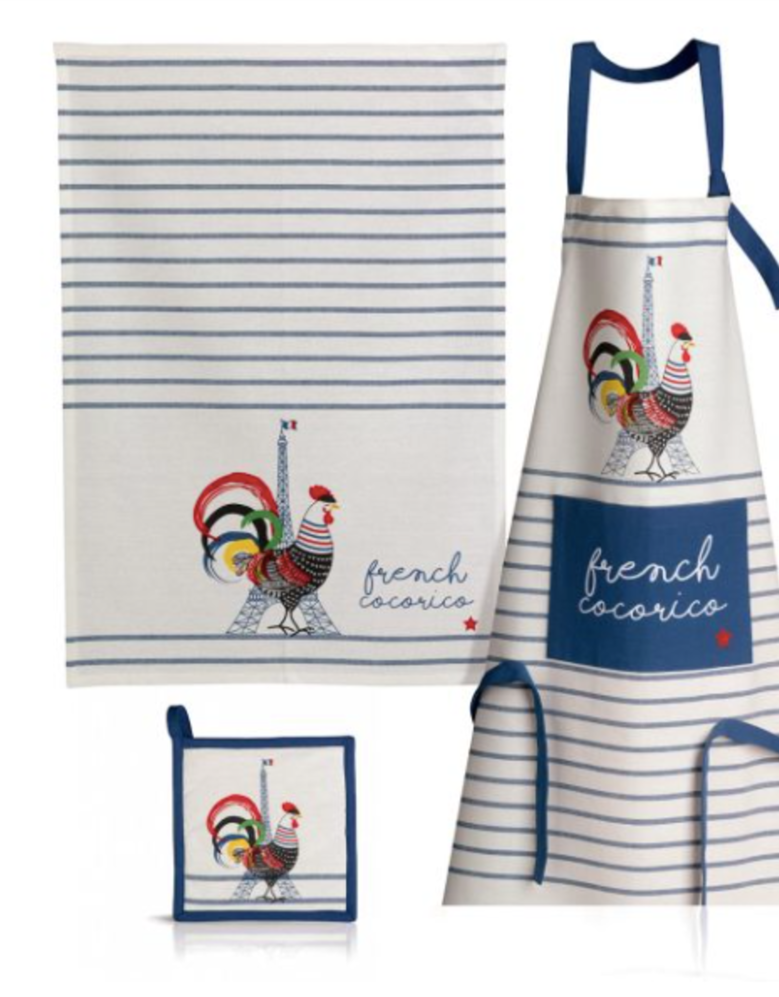 Pot Holder French Cocorico Écru/Bleu 8"x8" (20 X 20 cm)