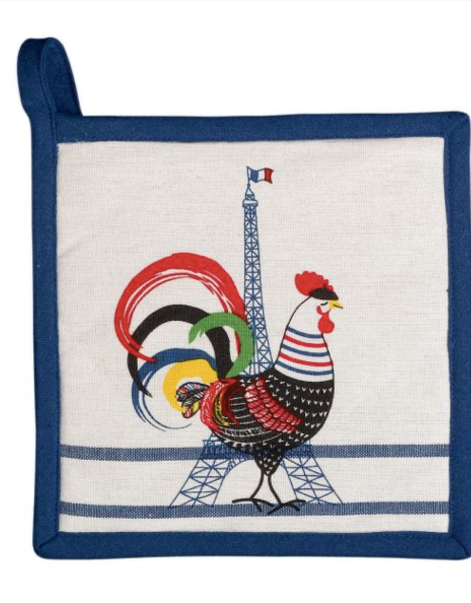 Pot Holder French Cocorico Écru/Bleu 8"x8" (20 X 20 cm)