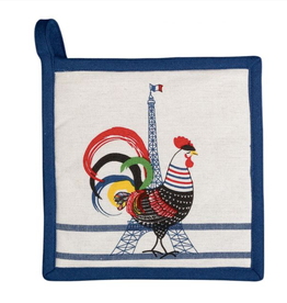 Pot Holder French Cocorico Écru/Bleu 8"x8" (20 X 20 cm)