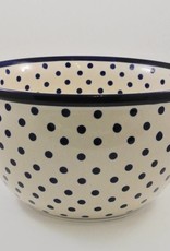 Large Serving Bowl - White w/Blue Dots & Blue Rim